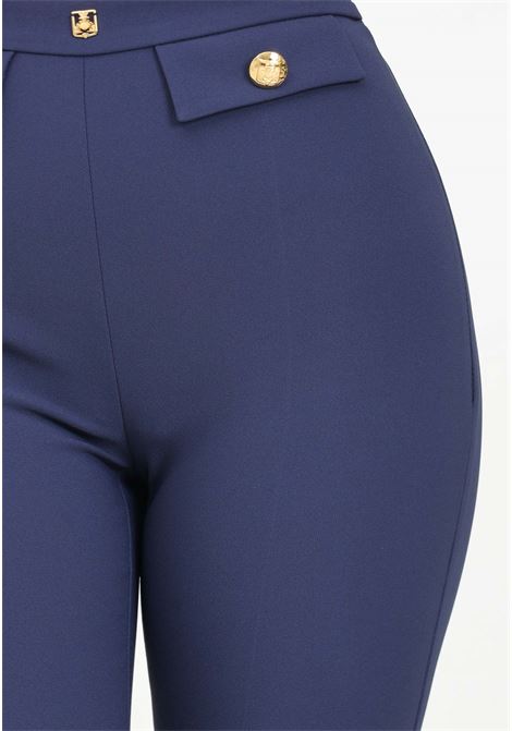 Elegant blue women's trousers with logo rivet ELISABETTA FRANCHI | PA02446E2B75